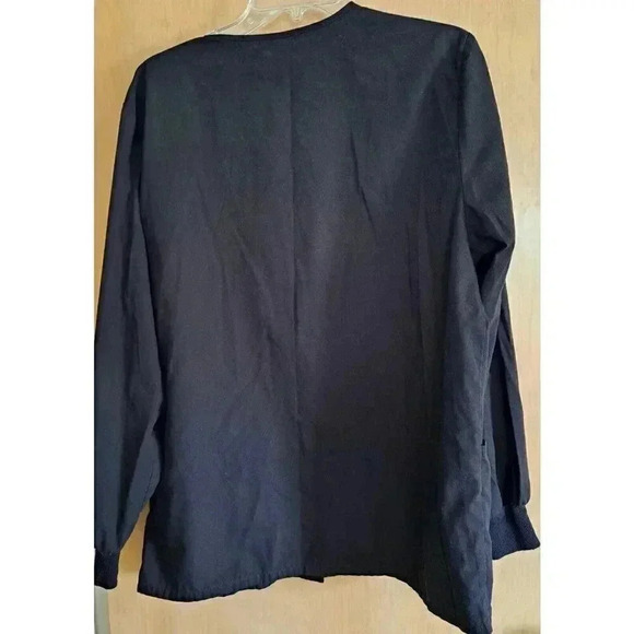 SB Scrubs Womens Medium M Scrub Top Jacket Black Long Sleeve Snap Button Pocket - Picture 4 of 5